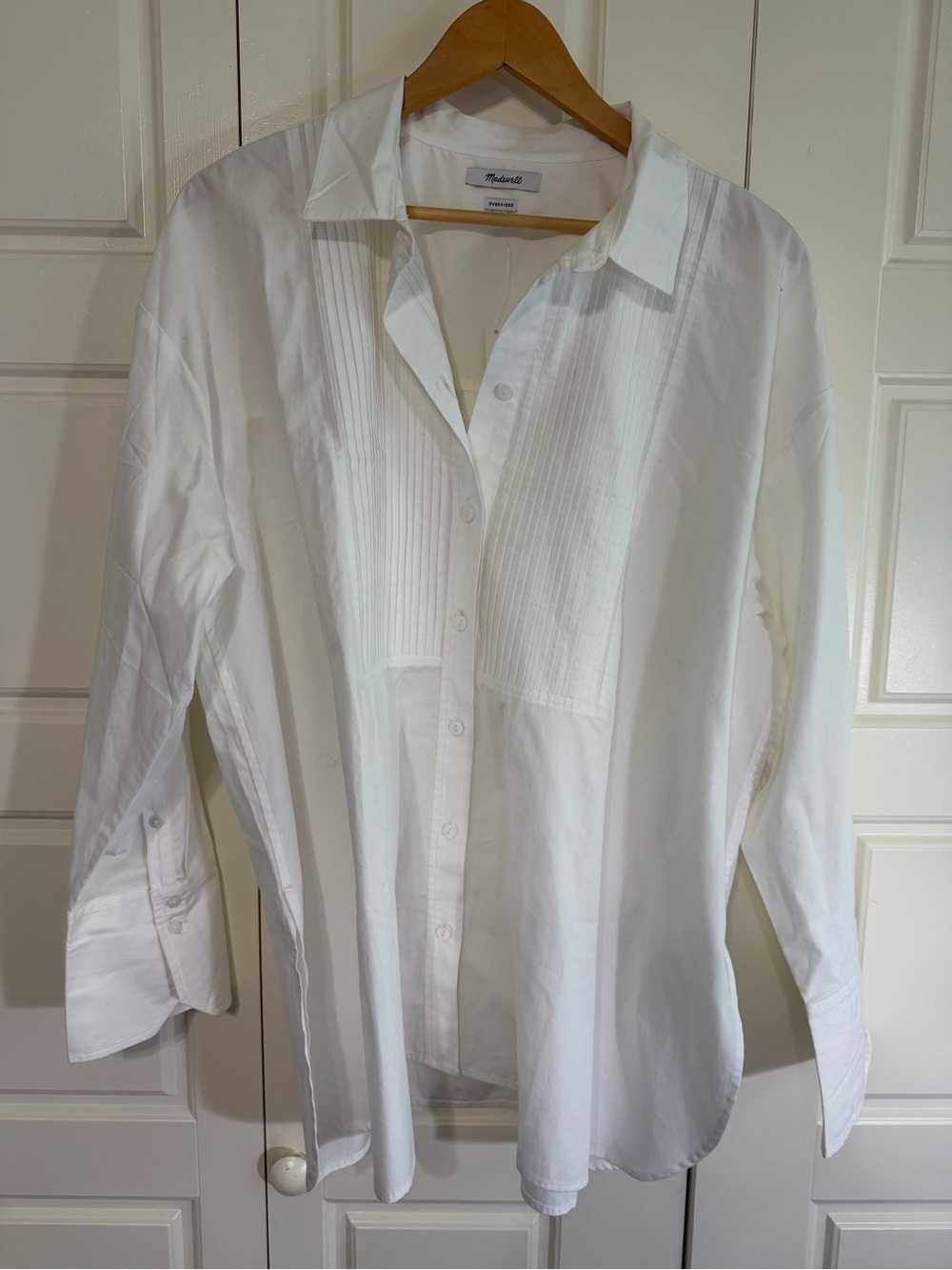 Madewell White Pleated-Front Button Down Shirt